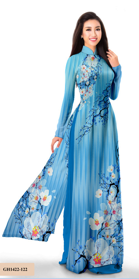 Ao Dai Online Store, Floral White Chiffon, Red Satin Pant $ – $ The Dress has the red floral pattern in white and the red color for the trouser, V neck, long sleeves.